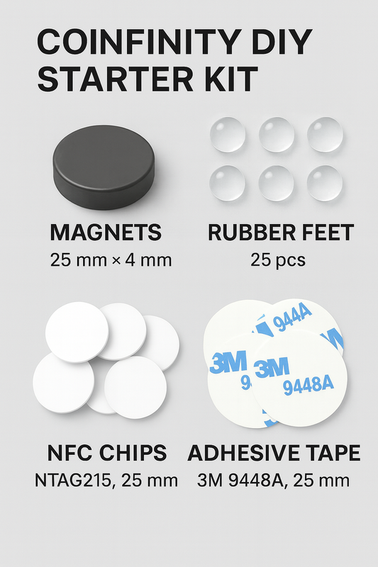 Coinfinity DIY Starter Kit – Magnets, Rubber Feet, NFC Chips & Tape